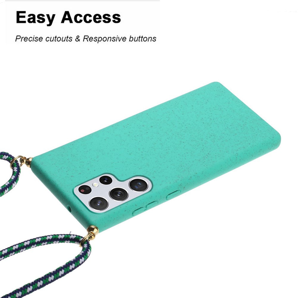 For Samsung Galaxy S24 Ultra Eco-Friendly Phone Case TPU+Wheat Straw Cover with Lanyard