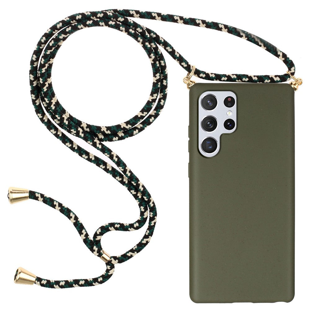 For Samsung Galaxy S24 Ultra Eco-Friendly Phone Case TPU+Wheat Straw Cover with Lanyard