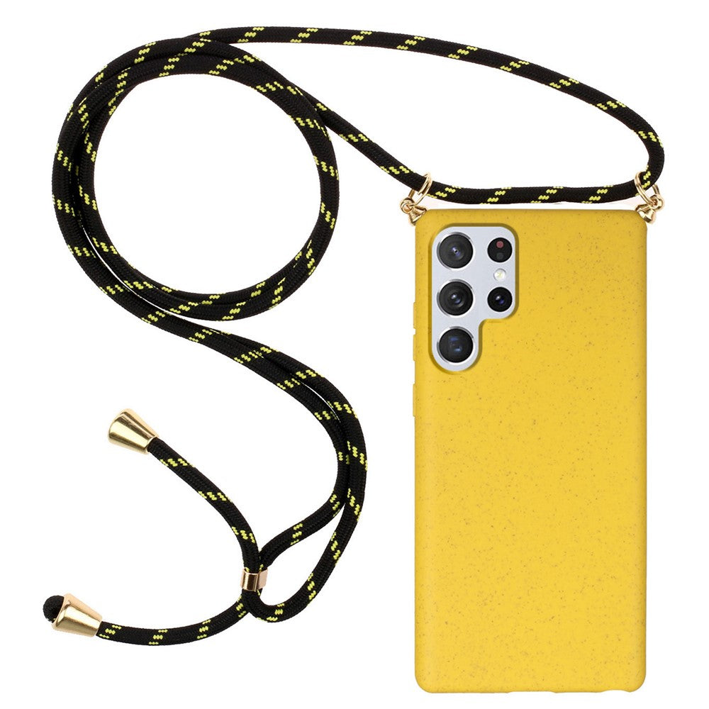 For Samsung Galaxy S24 Ultra Eco-Friendly Phone Case TPU+Wheat Straw Cover with Lanyard