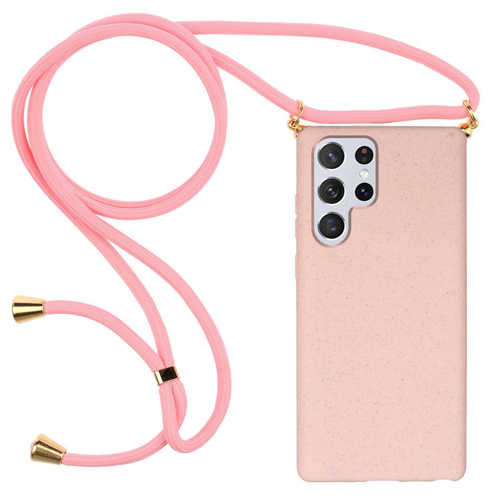 For Samsung Galaxy S24 Ultra Eco-Friendly Phone Case TPU+Wheat Straw Cover with Lanyard