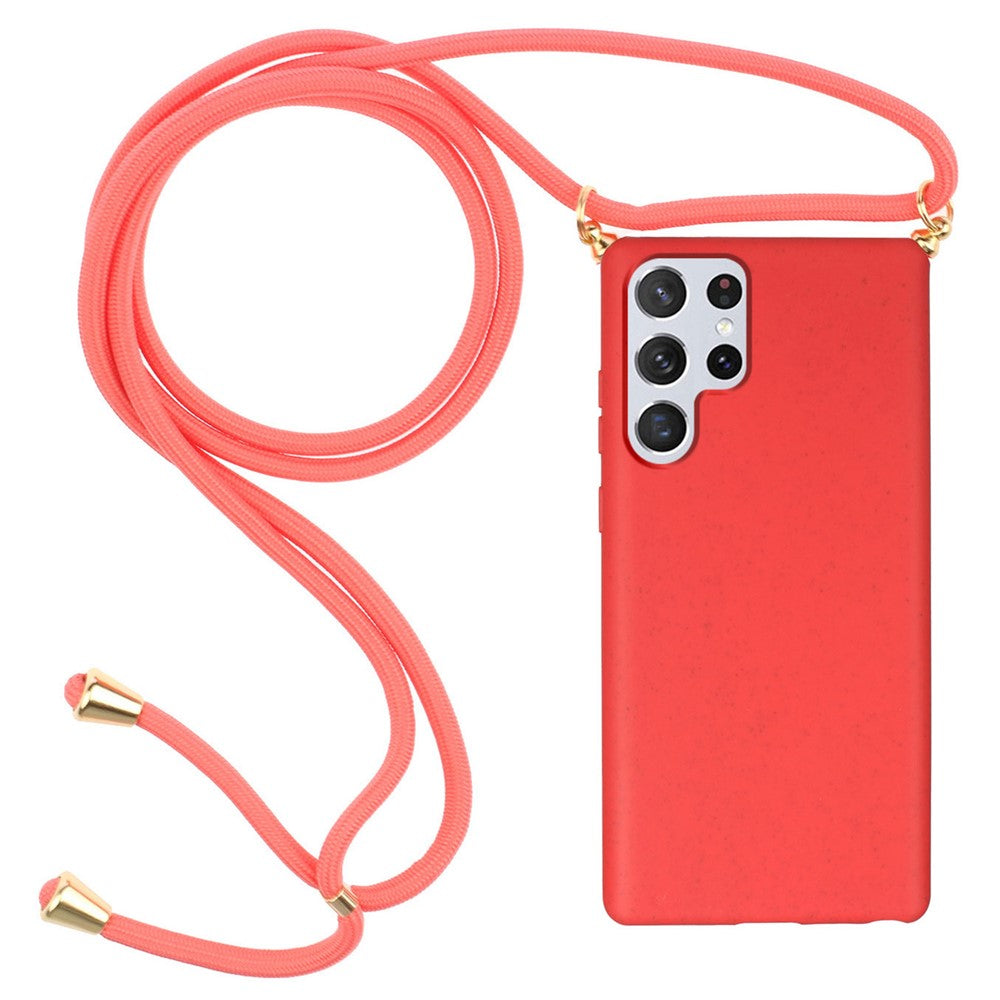 For Samsung Galaxy S24 Ultra Eco-Friendly Phone Case TPU+Wheat Straw Cover with Lanyard