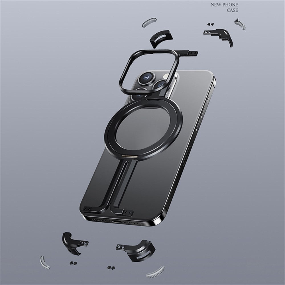 For iPhone 14 Pro Aluminum Alloy + TPU Case Kickstand Frameless Phone Cover Compatible with MagSafe