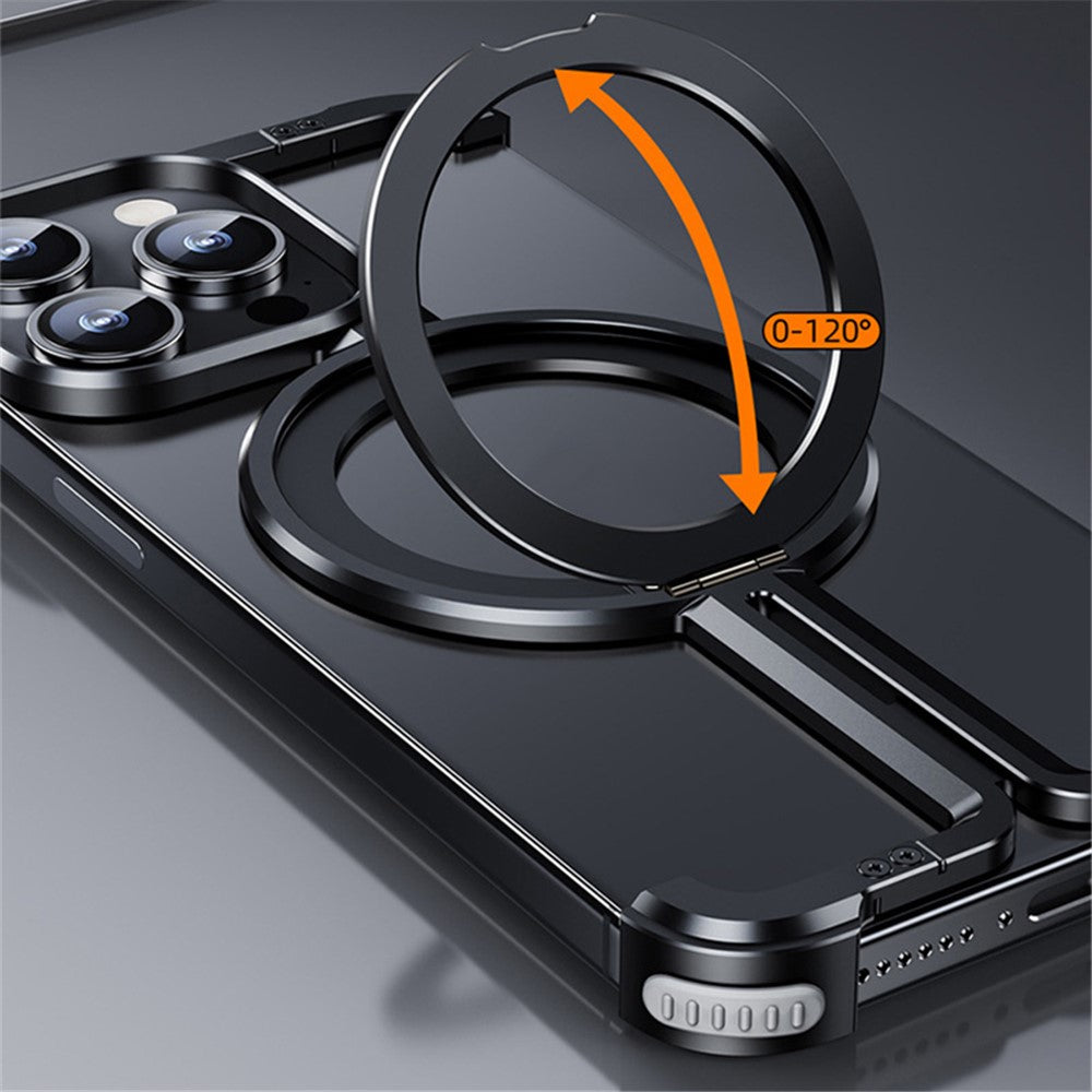 For iPhone 14 Pro Aluminum Alloy + TPU Case Kickstand Frameless Phone Cover Compatible with MagSafe