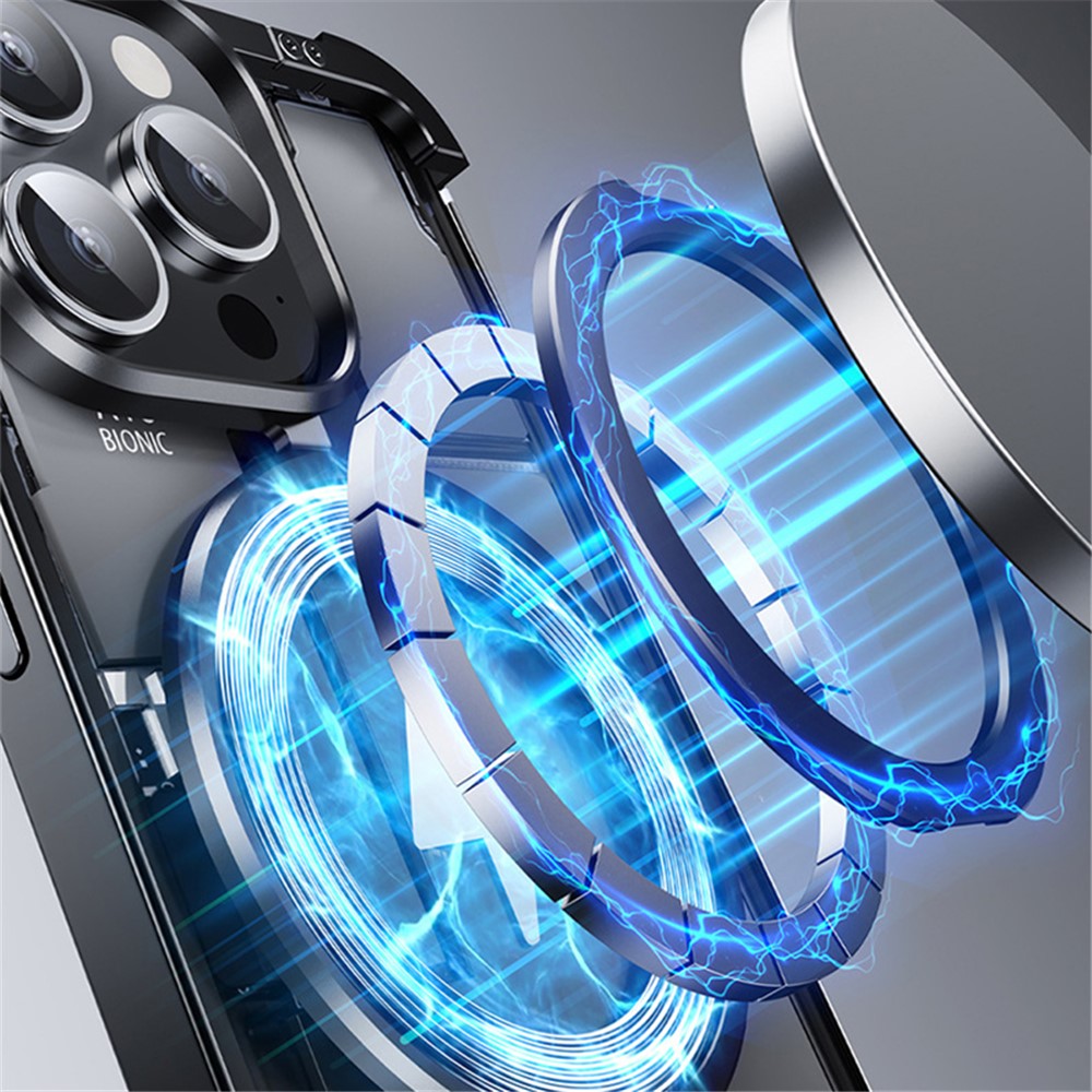 For iPhone 14 Pro Aluminum Alloy + TPU Case Kickstand Frameless Phone Cover Compatible with MagSafe