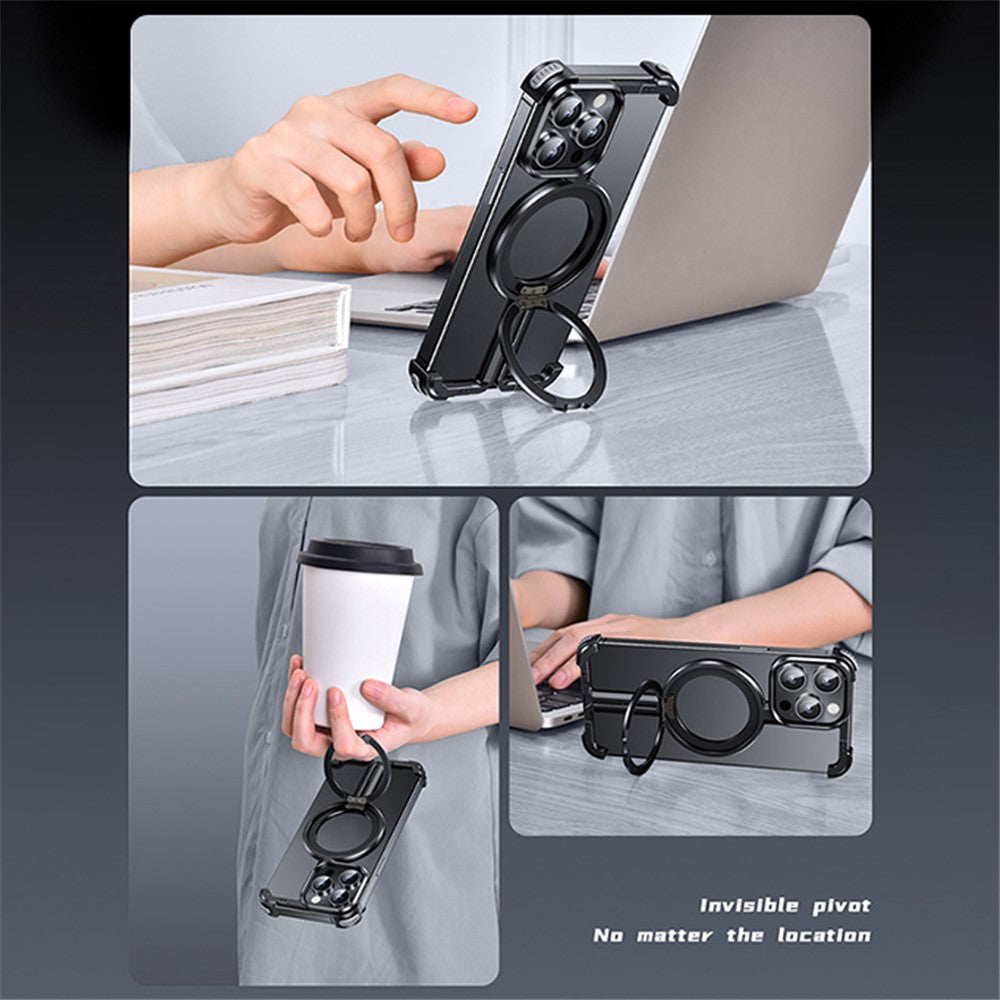 For iPhone 14 Pro Aluminum Alloy + TPU Case Kickstand Frameless Phone Cover Compatible with MagSafe
