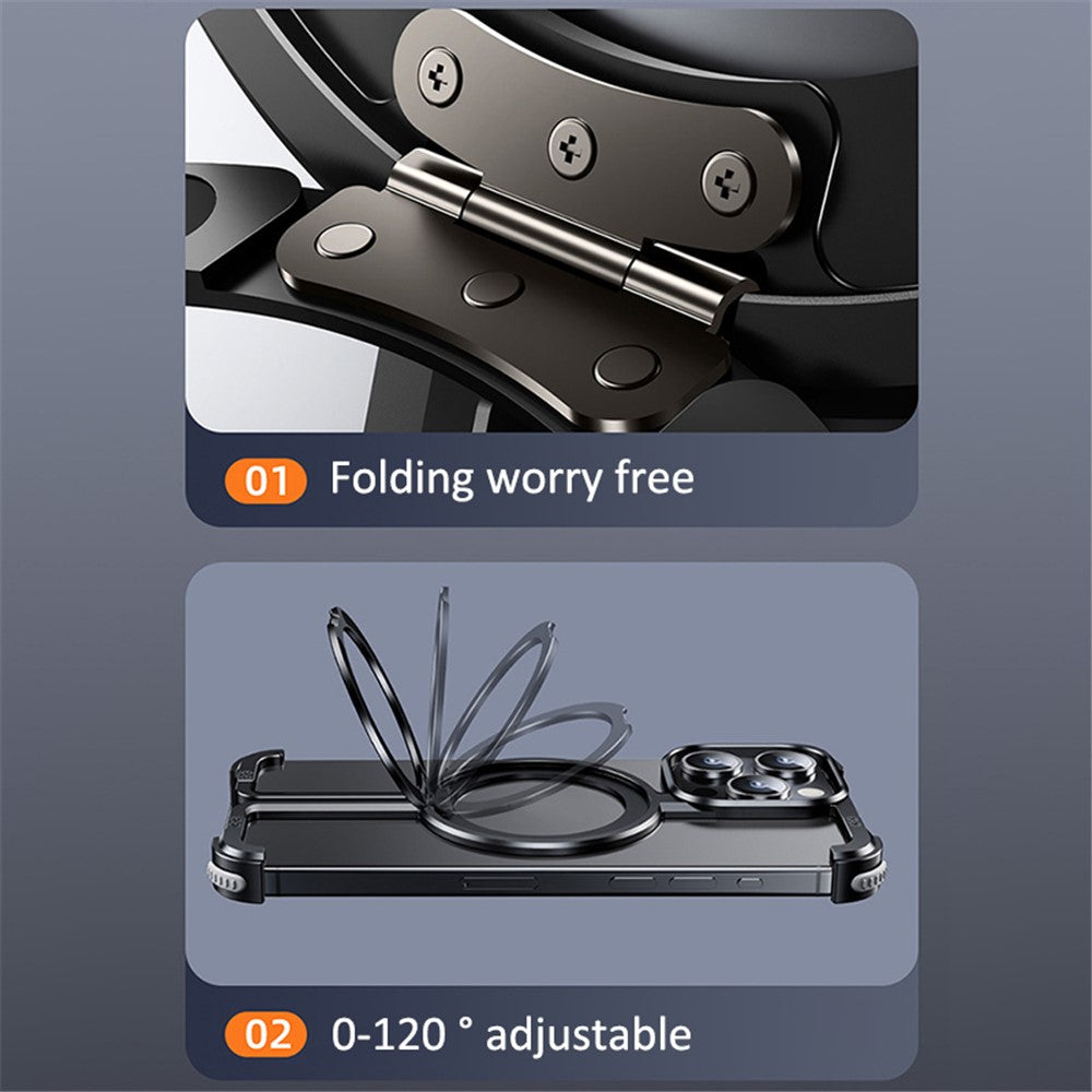 For iPhone 14 Pro Aluminum Alloy + TPU Case Kickstand Frameless Phone Cover Compatible with MagSafe