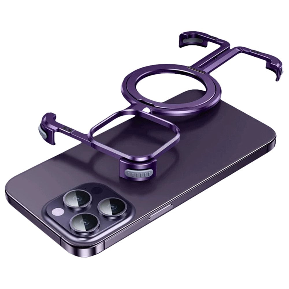 For iPhone 14 Pro Aluminum Alloy + TPU Case Kickstand Frameless Phone Cover Compatible with MagSafe