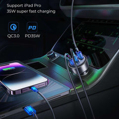 JOYROOM JR-CCN19 65W Car Charger 3 Ports USB-C PD 35W QC3.0 Fast Charging Cigarette Lighter Adapter