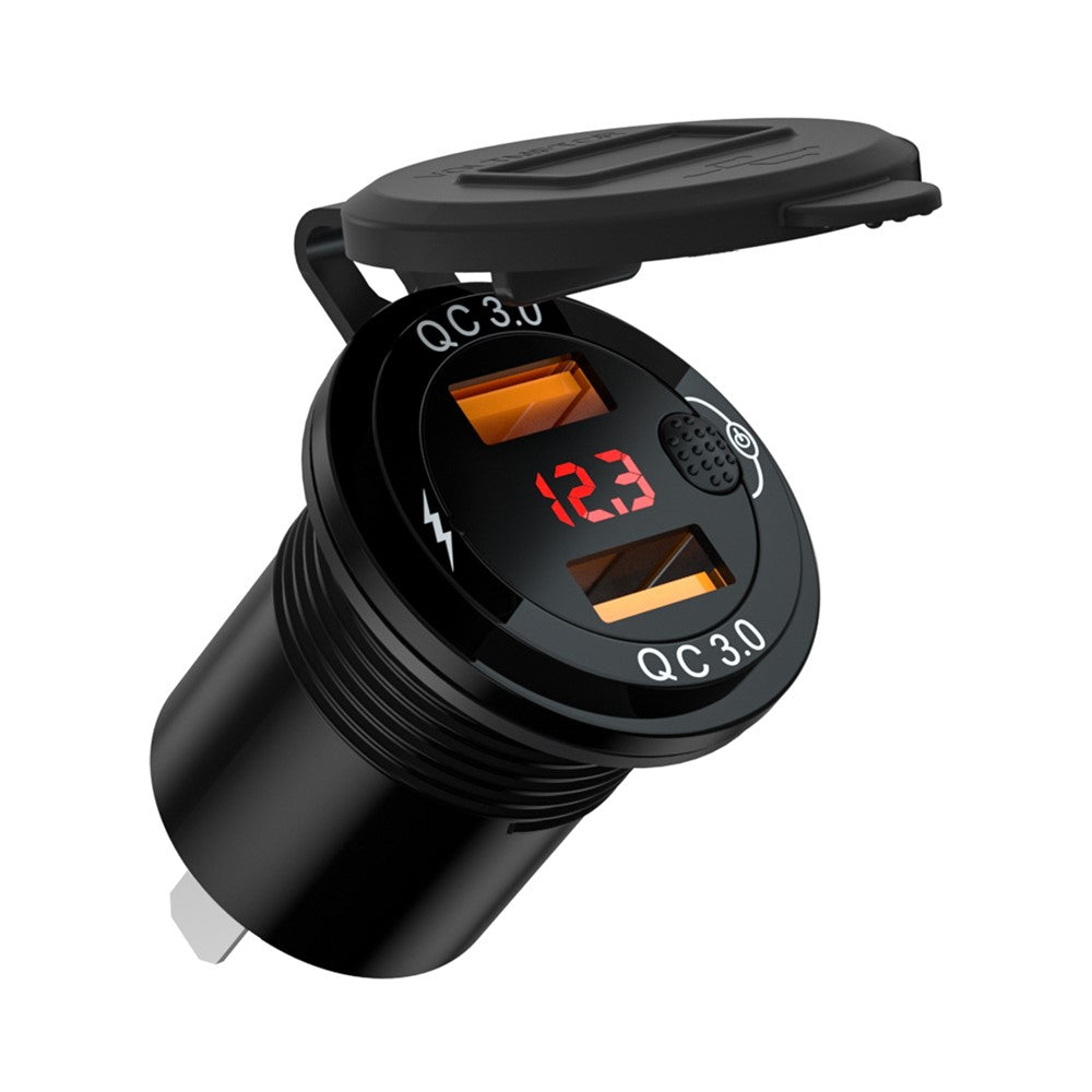 ZH-1427A1 Dual USB Port Car Charger Waterproof QC3.0 Fast Charging Adapter with Digital Display Screen