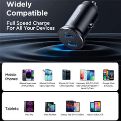 JOYROOM CCN06 Mini 30W Dual Type-C Ports Aluminum Alloy Car Charger Phone PD Fast Charging Adapter
