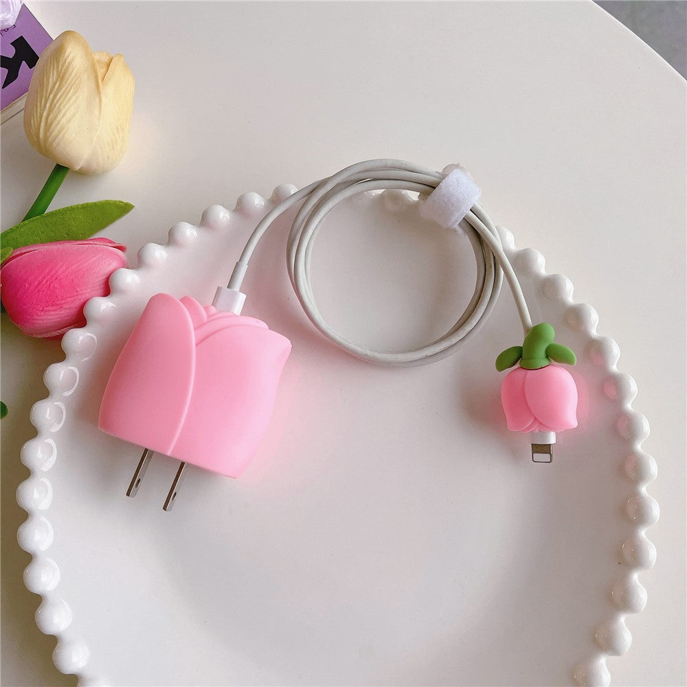 Tulip Series For iPhone 18W / 20W Wall Charger Silicone Protective Case Set with Charging Cable Protector