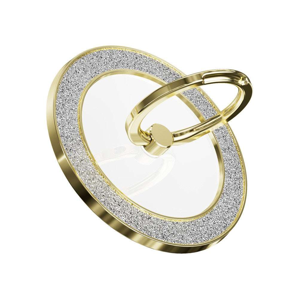 Silver glitter magnetic ring holder with 360° rotating phone grip and kickstand