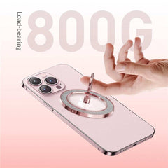 Silver glitter magnetic ring holder with 360° rotating phone grip and kickstand