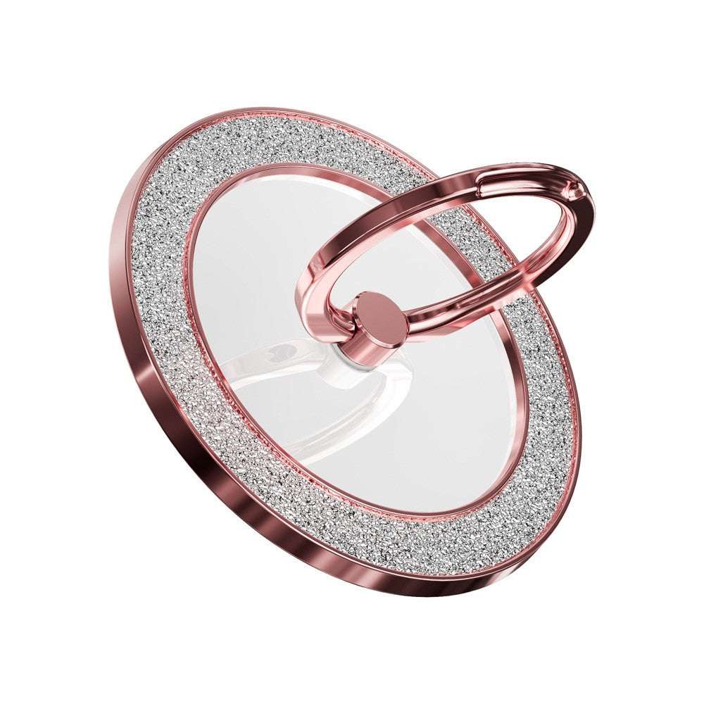 Silver glitter magnetic ring holder stand with 360° rotating phone grip and kickstand