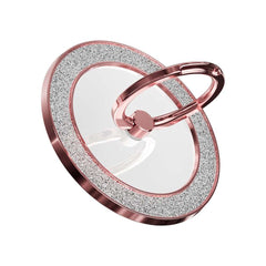 Silver glitter magnetic ring holder stand with 360° rotating phone grip and kickstand