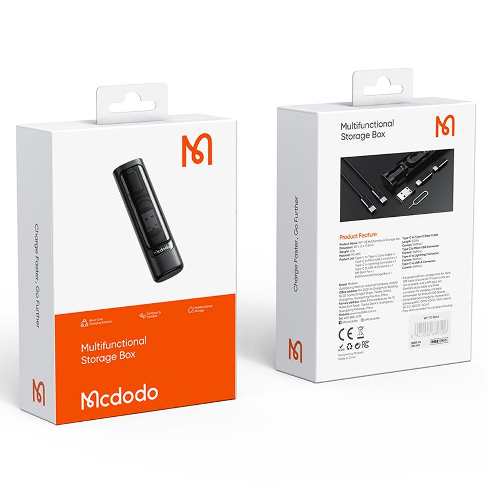 MCDODO WF-1720 Nano Series Multifunctional Fast Charging Data Cable Storage Box Set with Adapter, Eject Pin, Card Slot for Huawei, Xiaomi, Samsung