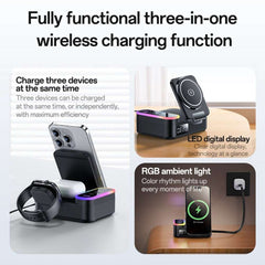 YESIDO DS38 65W Magnetic Wireless Charging Station for Phone / Watch / Earbuds Digital Clock with Retractable Type C Cable