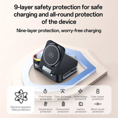 YESIDO DS38 65W Magnetic Wireless Charging Station for Phone / Watch / Earbuds Digital Clock with Retractable Type C Cable