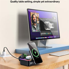 YESIDO DS38 65W Magnetic Wireless Charging Station for Phone / Watch / Earbuds Digital Clock with Retractable Type C Cable