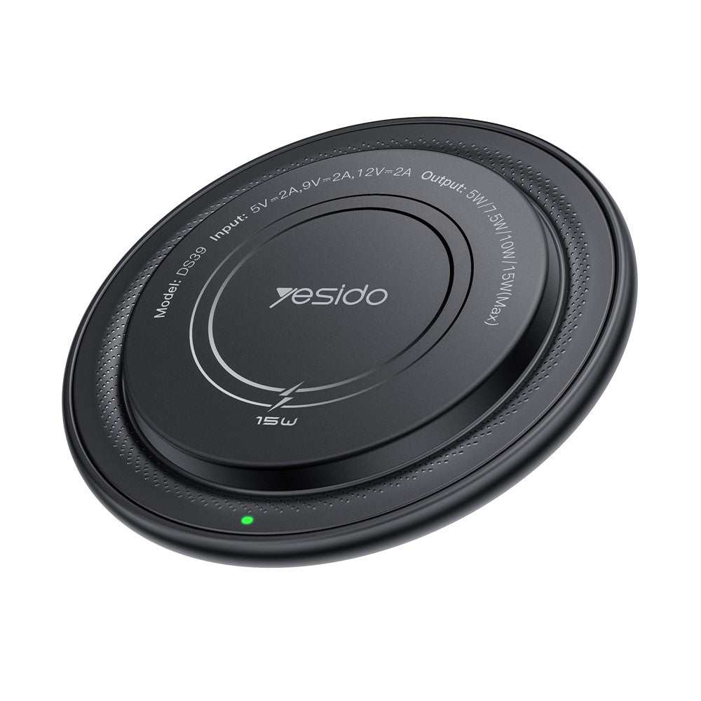 YESIDO DS39 15W Magnetic Wireless Charger Round Desktop Fast Charging Pad for Smartphone Earbuds