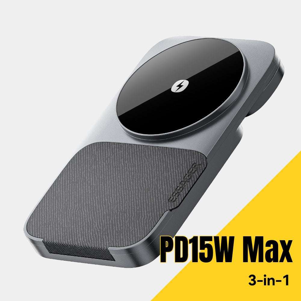 ESSAGER 3 in 1 Foldable Wireless Charger for Phone / Watch / Earbuds 15W Fast Charging Stand