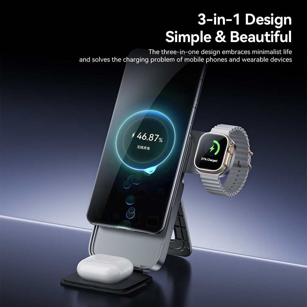 ESSAGER 3 in 1 Foldable Wireless Charger for Phone / Watch / Earbuds 15W Fast Charging Stand