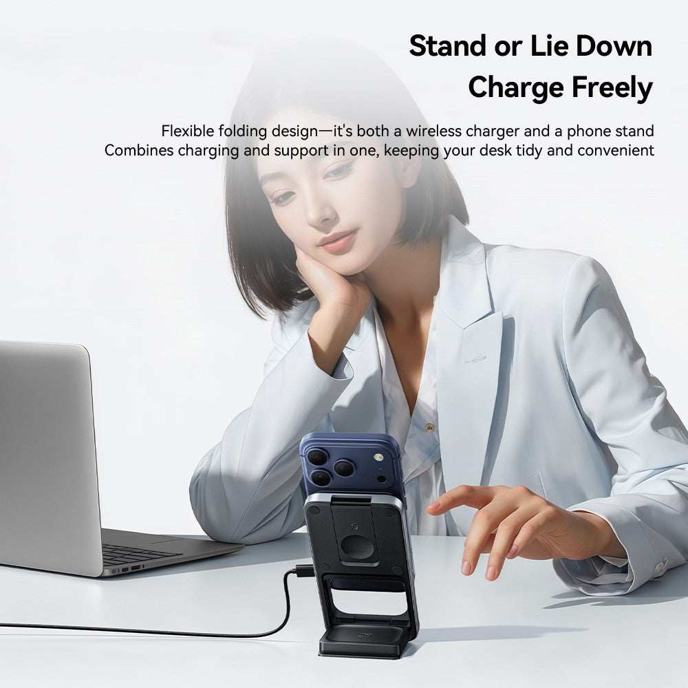 ESSAGER 3-in-1 Wireless Charger 15W fast charging foldable desktop station for phone, watch, and earbuds