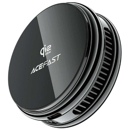 Black ACEFAST E47 QI2 25W magnetic wireless charger with cooling fan for fast phone charging and gaming
