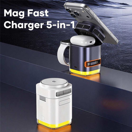 JJT-C53 5-in-1 Magnetic Wireless Charger Semiconductor Cooling System Qi2.2 25W Fast Charging Stand with Built-in Type-C Cable