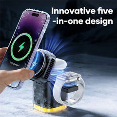 JJT-C53 5-in-1 Magnetic Wireless Charger Semiconductor Cooling System Qi2.2 25W Fast Charging Stand with Built-in Type-C Cable