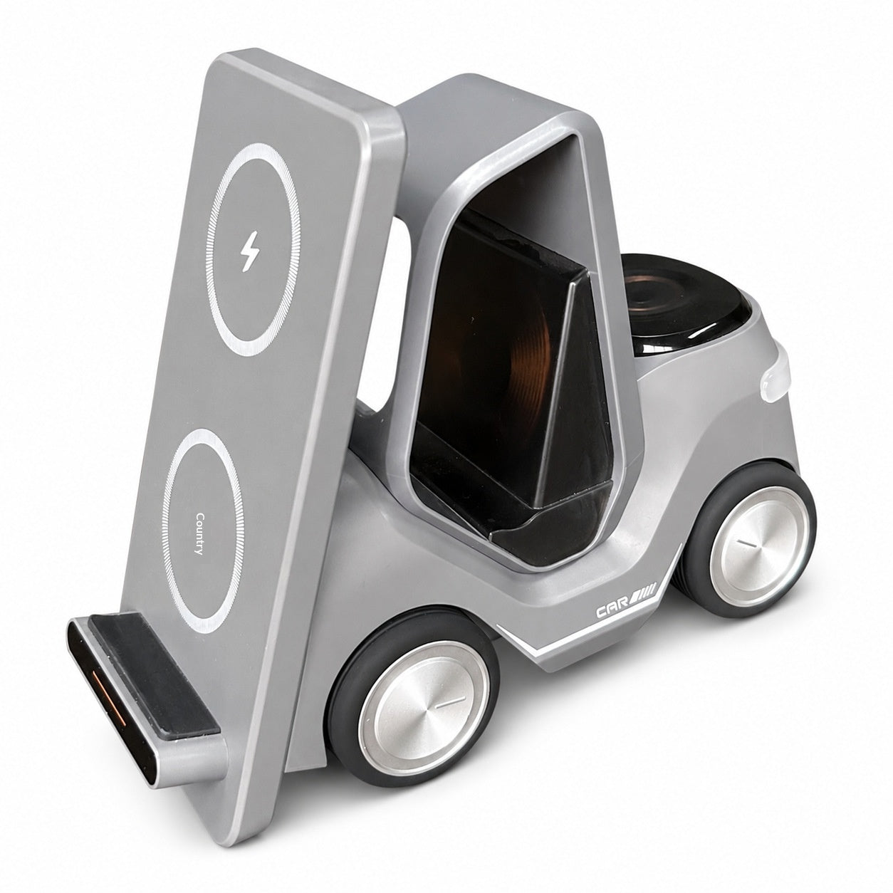 T20S Forklift Design 3 in 1 Desktop Wireless Charger Stand 15W Fast Charging for Phone Watch Earphone