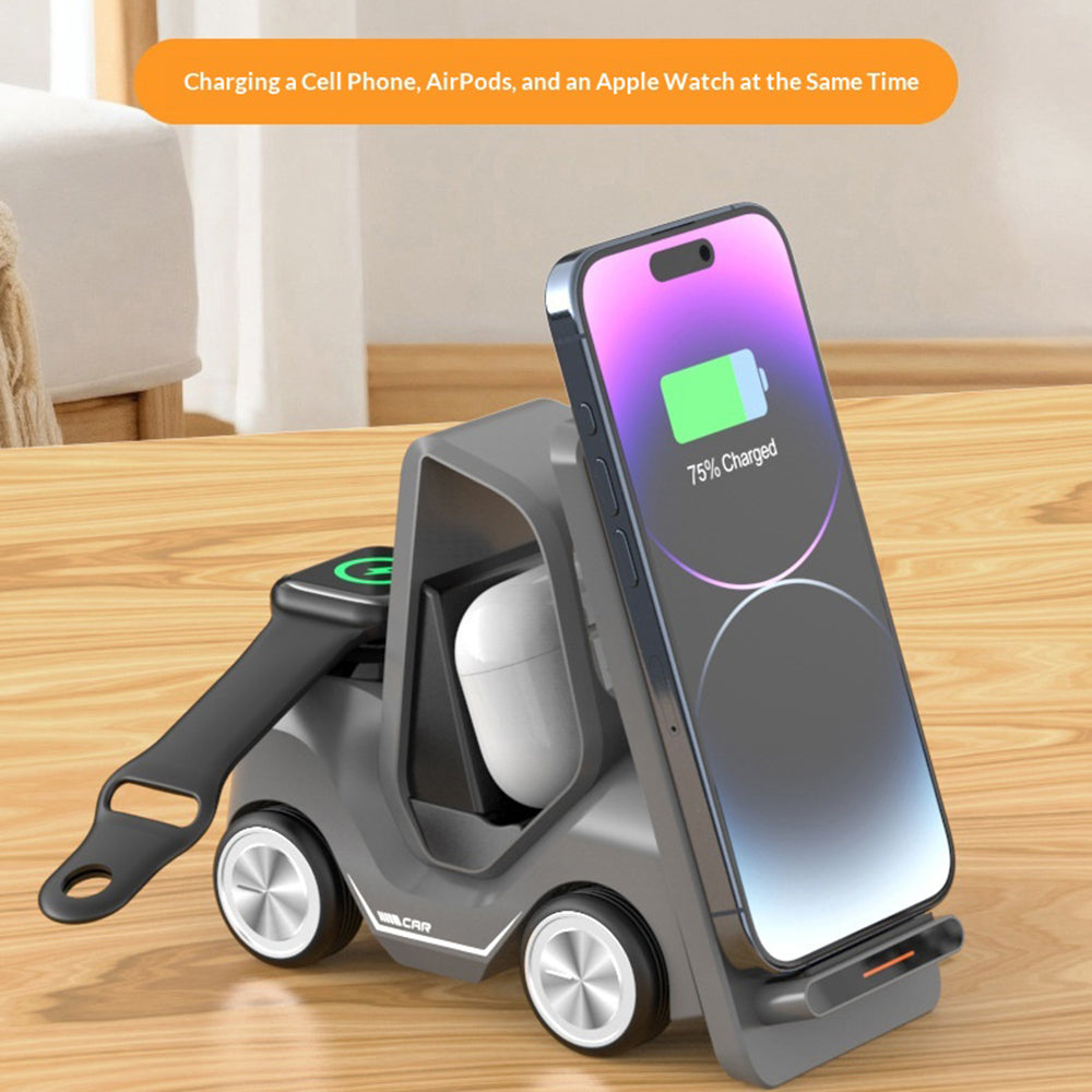 T20S Forklift Design 3 in 1 Desktop Wireless Charger Stand 15W Fast Charging for Phone Watch Earphone
