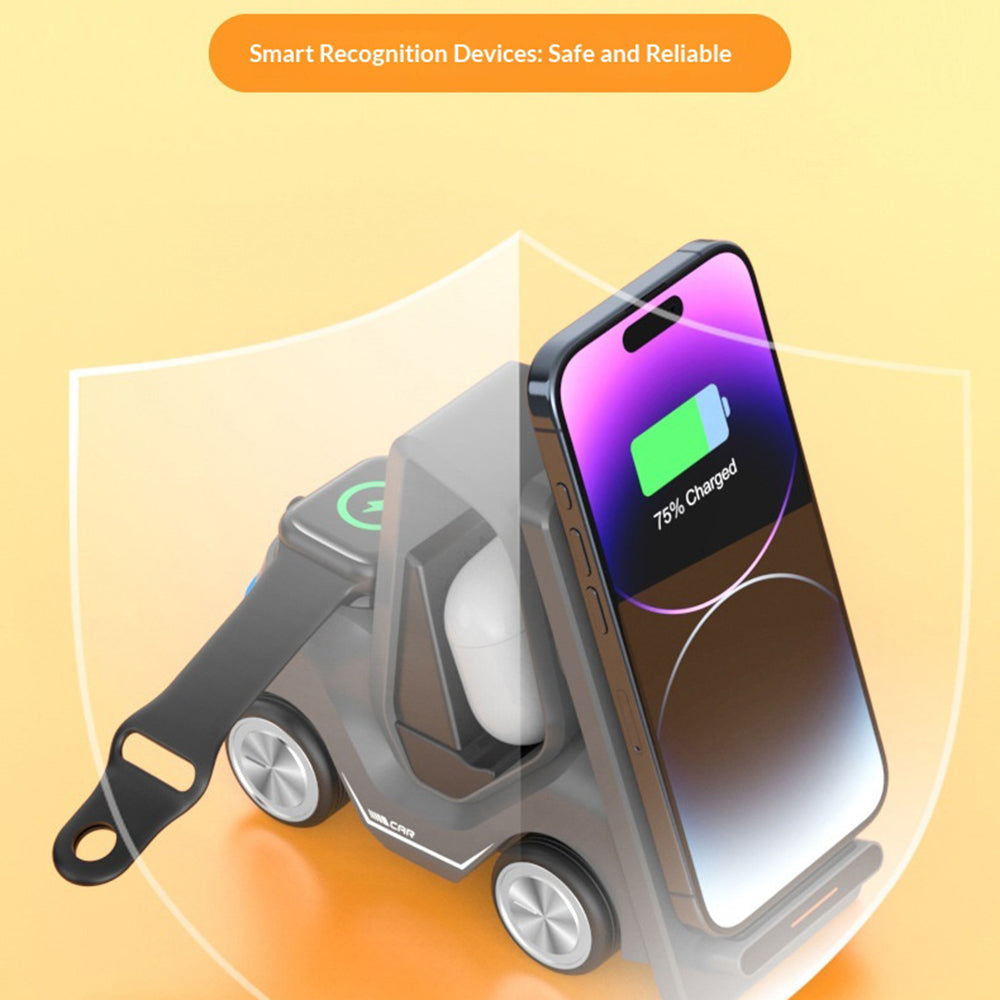 T20S Forklift Design 3 in 1 Desktop Wireless Charger Stand 15W Fast Charging for Phone Watch Earphone
