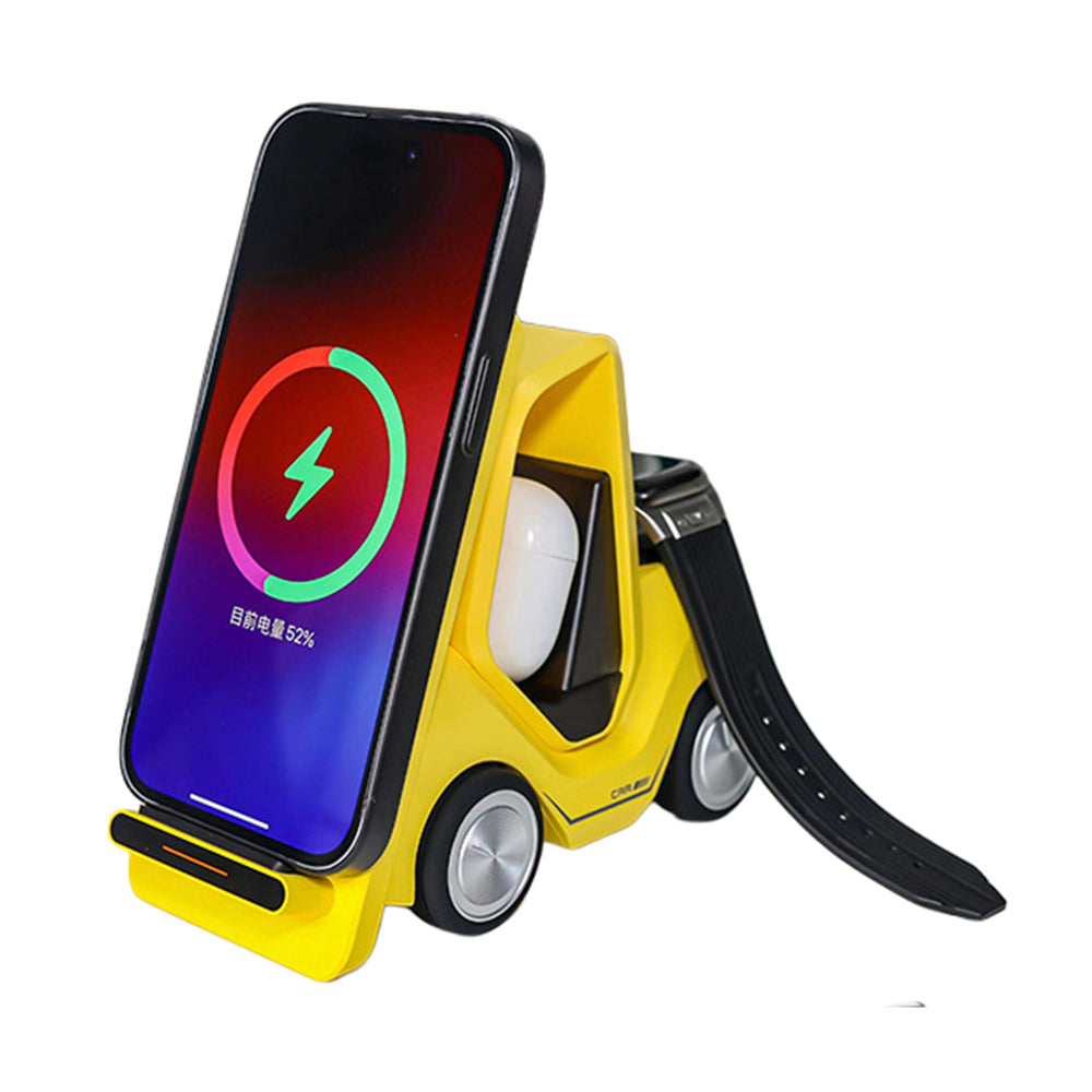 T20S Forklift Design 3 in 1 Desktop Wireless Charger Stand 15W Fast Charging for Phone Watch Earphone