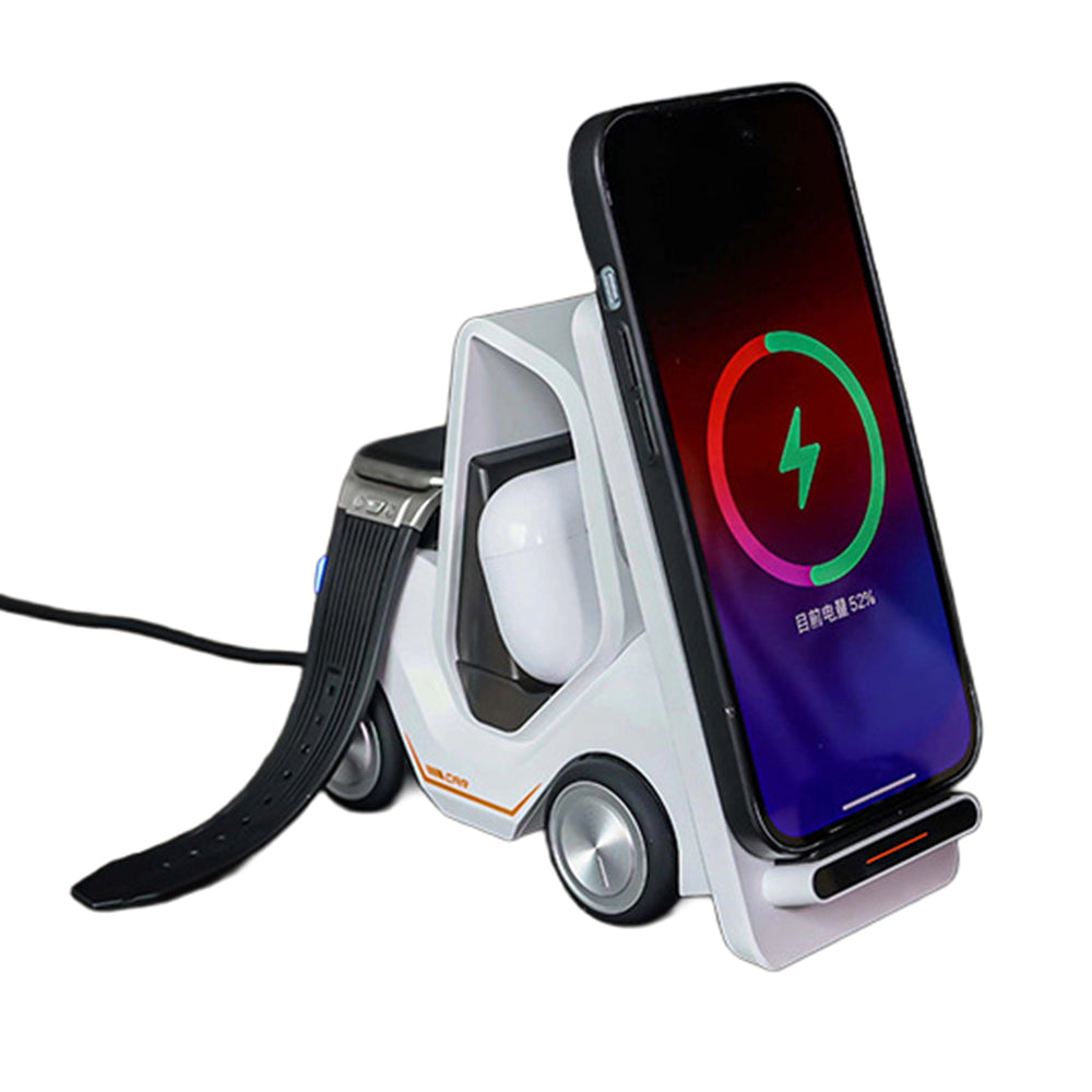 T20S Forklift Design 3 in 1 Desktop Wireless Charger Stand 15W Fast Charging for Phone Watch Earphone