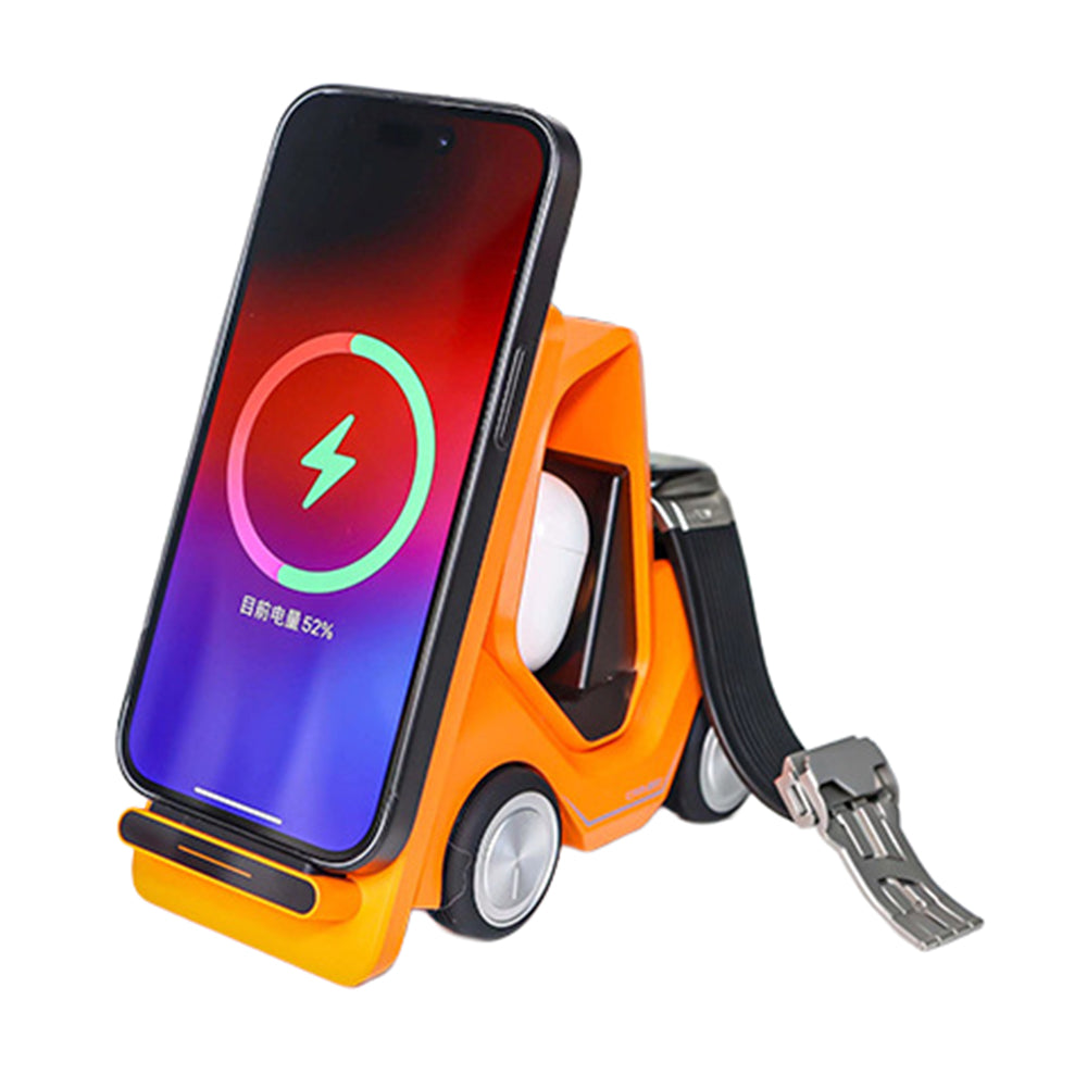 T20S Forklift Design 3 in 1 Desktop Wireless Charger Stand 15W Fast Charging for Phone Watch Earphone