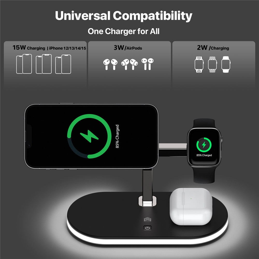 UD23 3 in 1 Magnetic Wireless Charger Station for iPhone 12-15 / Apple Watch / Earphones