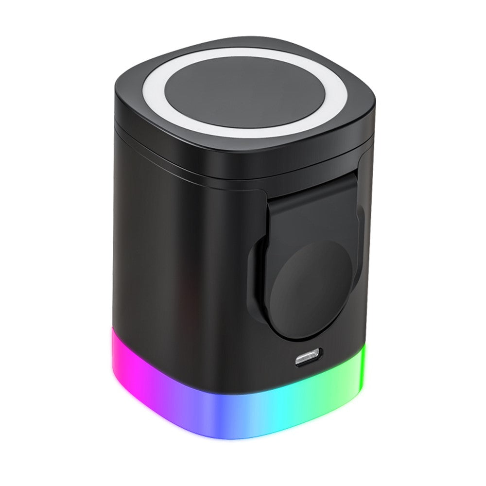 T15 3 in 1 Magnetic Wireless Charger Folding Charging Stand for iPhone iWatch AirPods Cordless Charging Station with RGB Light