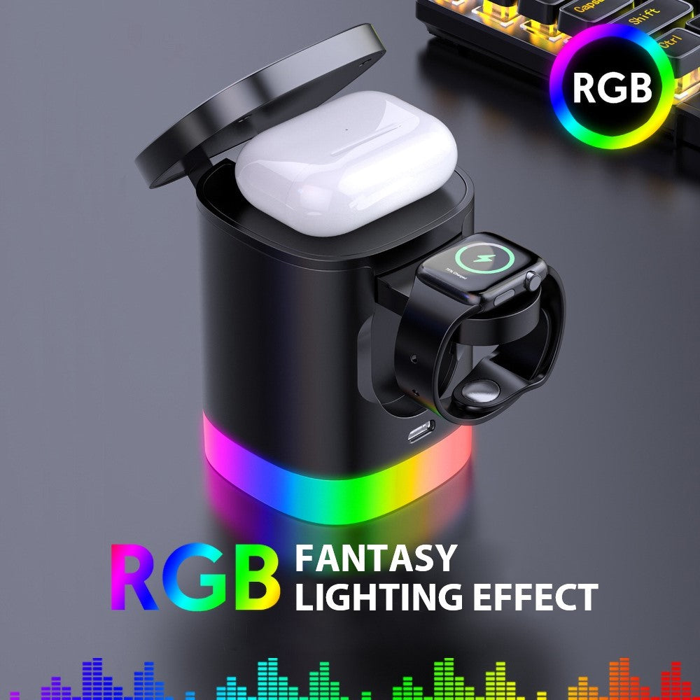 T15 3 in 1 Magnetic Wireless Charger Folding Charging Stand for iPhone iWatch AirPods Cordless Charging Station with RGB Light