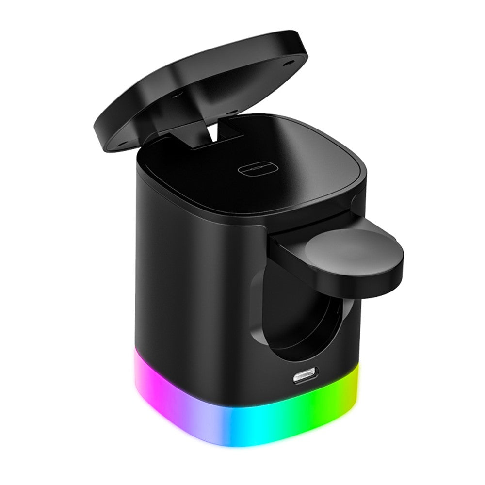 T15 3 in 1 Magnetic Wireless Charger Folding Charging Stand for iPhone iWatch AirPods Cordless Charging Station with RGB Light
