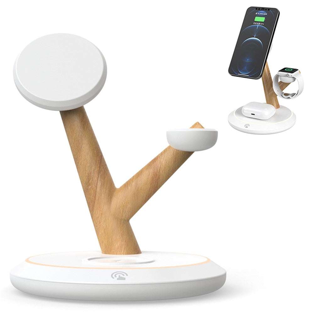 3 in 1 15W magnetic wireless charger with tree branch design and integrated LED ambient light