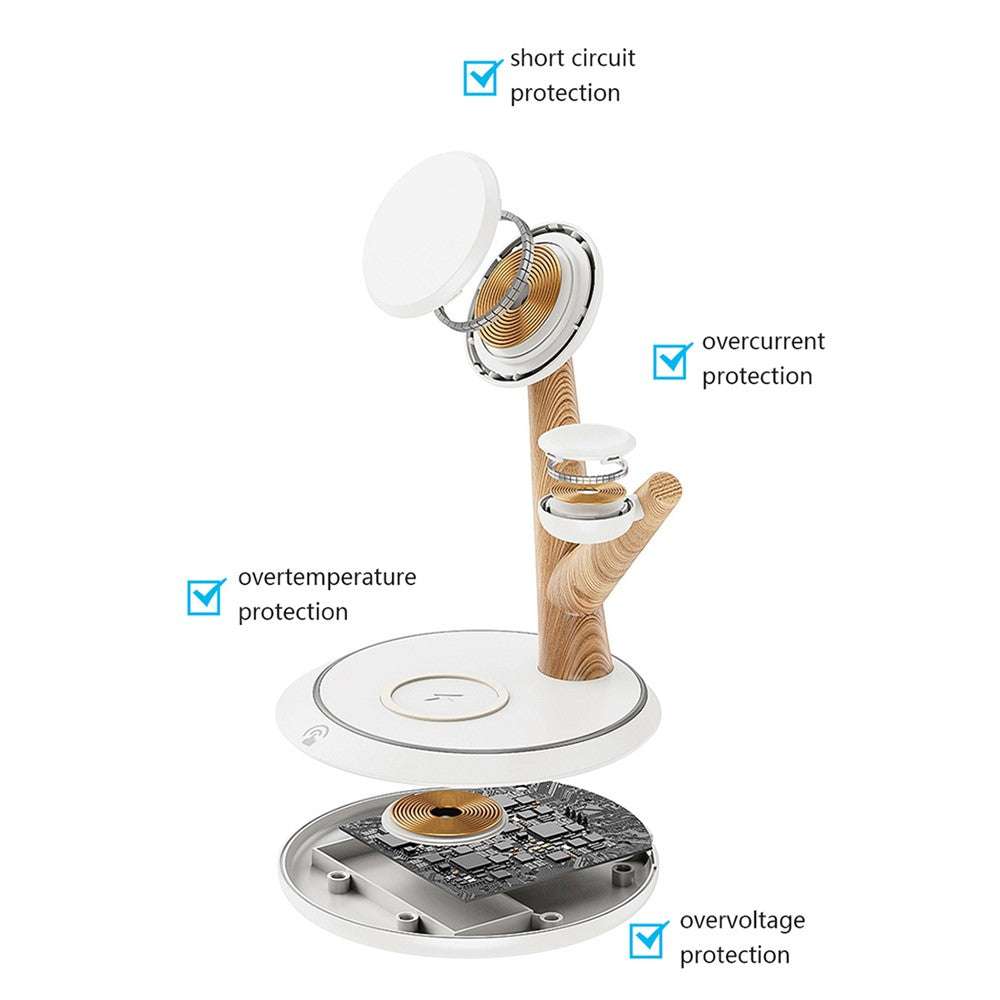 TH02 Tree Branch Design 3 in 1 15W magnetic wireless charger with LED ambient light and phone stand
