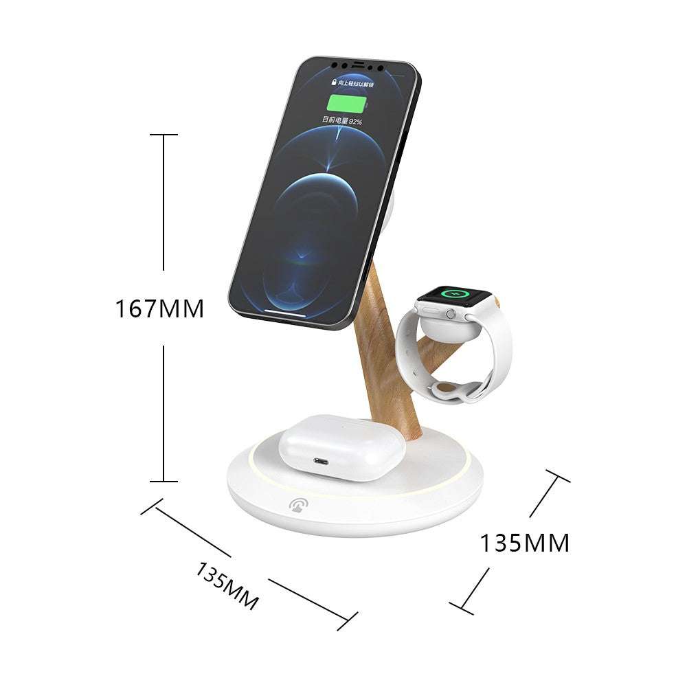 3 in 1 15W wireless charger with tree branch design and LED ambient light on desktop stand