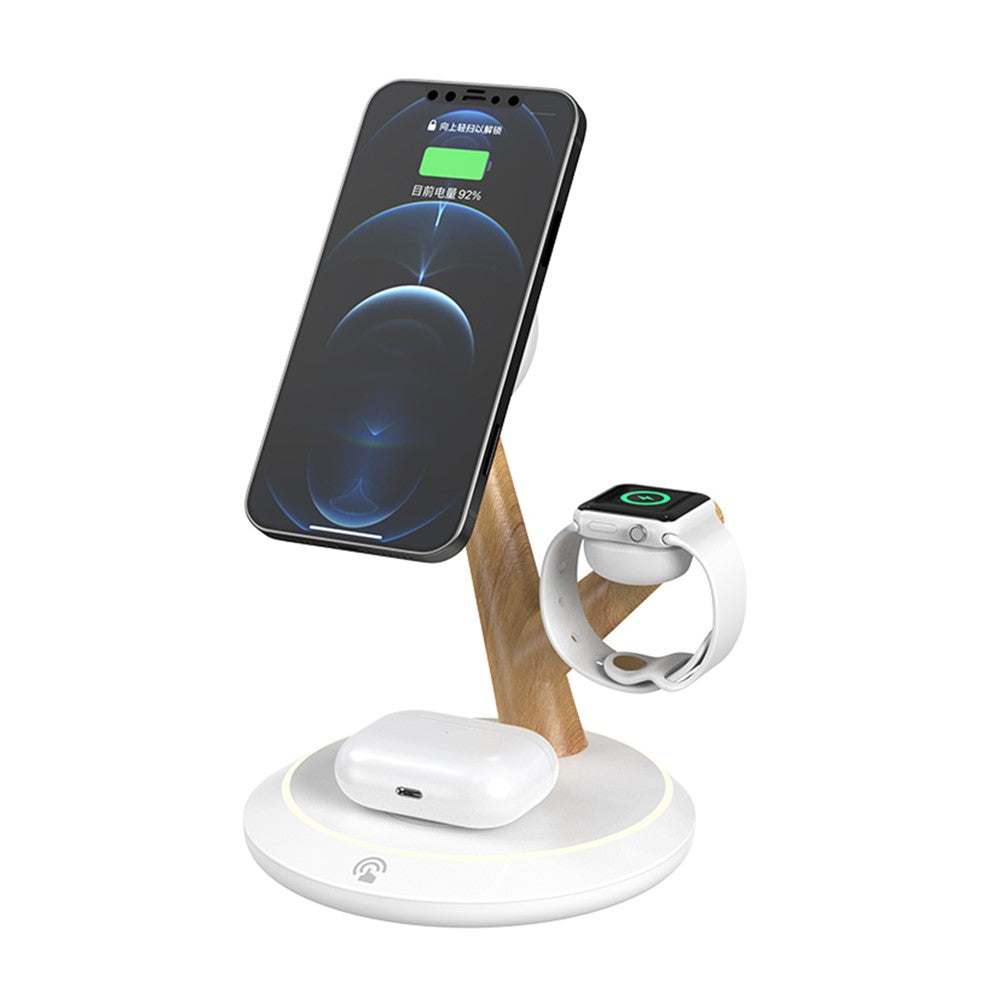 TH02 Tree Branch Design 3 in 1 15W magnetic wireless charger with LED light and phone stand