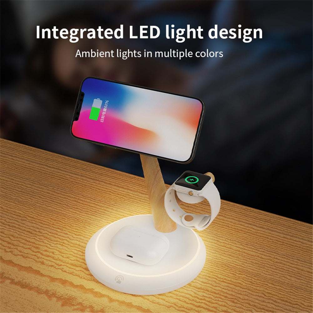 TH02 wireless charger with tree branch design, 3 in 1 15W magnetic charging stand with LED ambient light