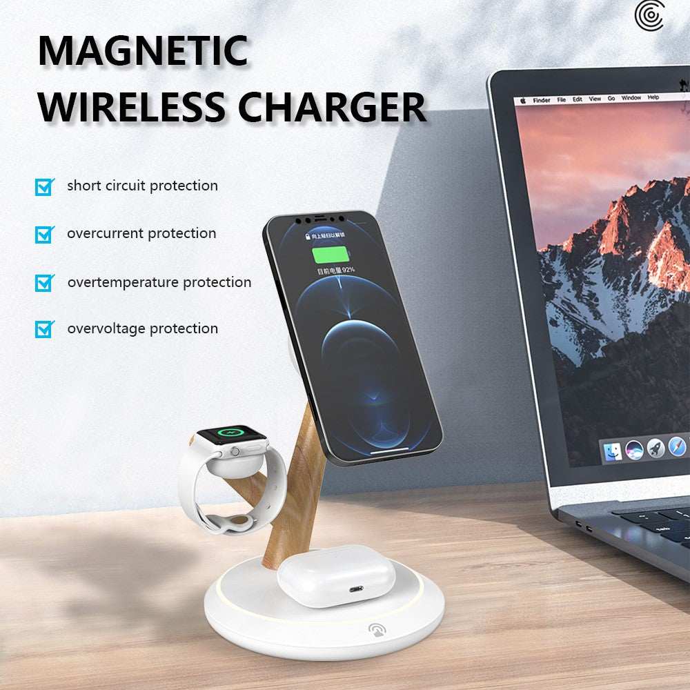 3 in 1 15W magnetic wireless charger with tree branch design and LED ambient light