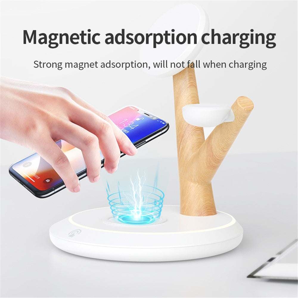 Tree Branch Design 3 in 1 15W Magnetic Wireless Charger with LED ambient light and phone stand function