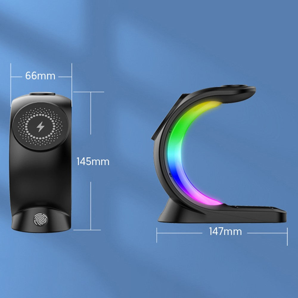 T17 3-in-1 RGB Light Magnetic Wireless Charger for iPhone 12 / 13 / 14 / 15 Series Desktop Fast Charging Stand