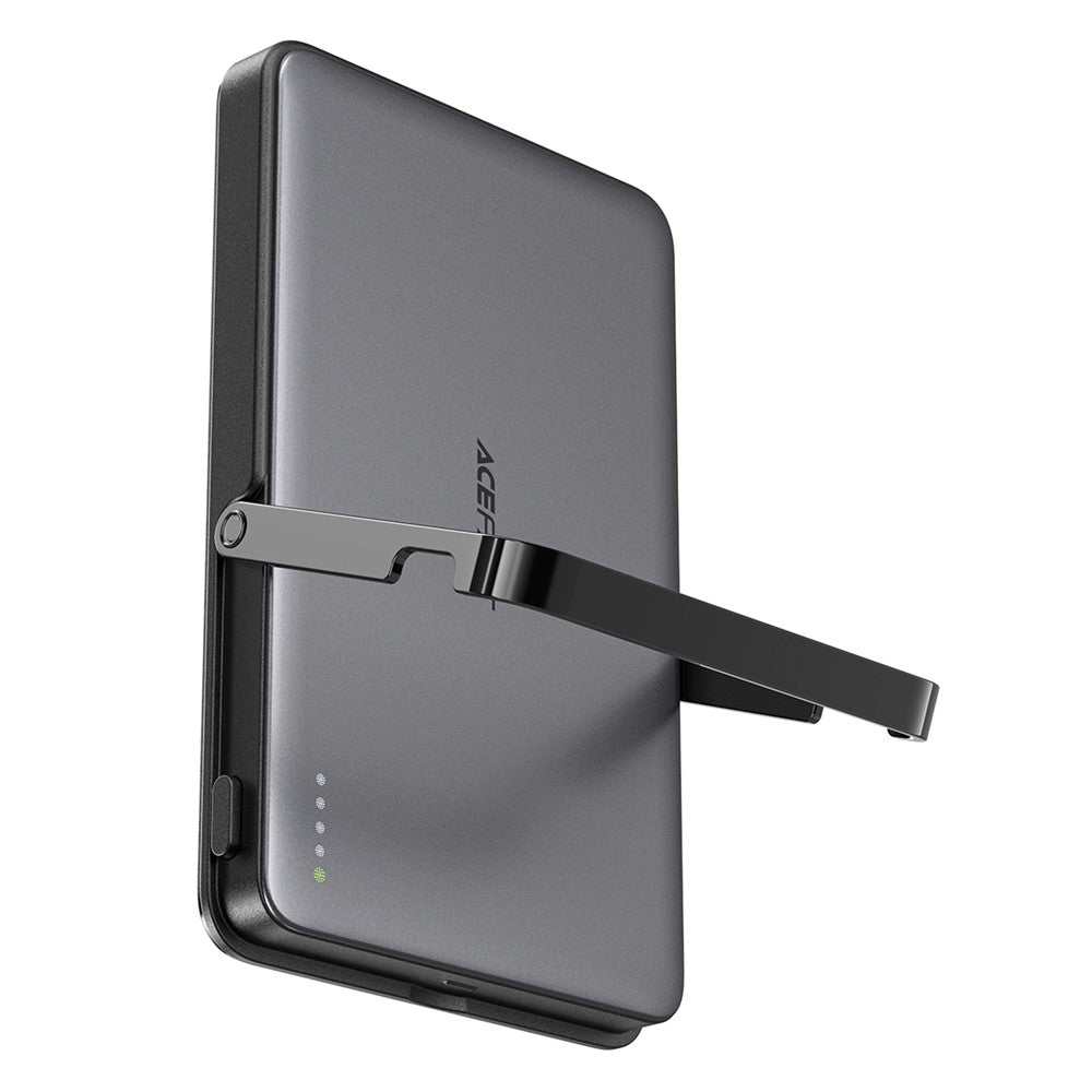 ACEFAST M16-5000 ultra-thin 5000mAh power bank with 18W PD fast charging, magnetic wireless charging, and built-in stand