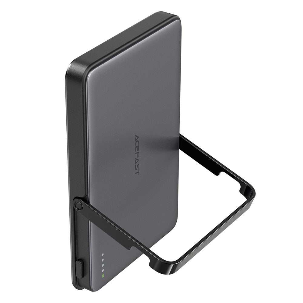 ACEFAST M16-5000 ultra-thin 5000mAh power bank with 18W PD fast charging, magnetic wireless charger, and built-in stand